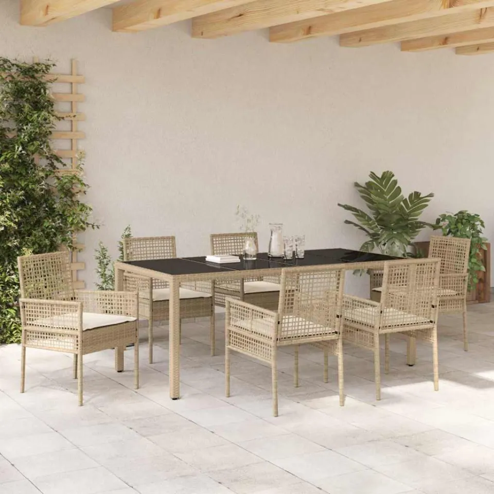 vidaXL Tuin eettafelset 7 st Beige poly rattan, foto 3