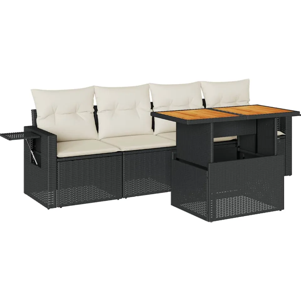 vidaXL 5-delige Loungeset met kussens poly rattan zwart, foto 3