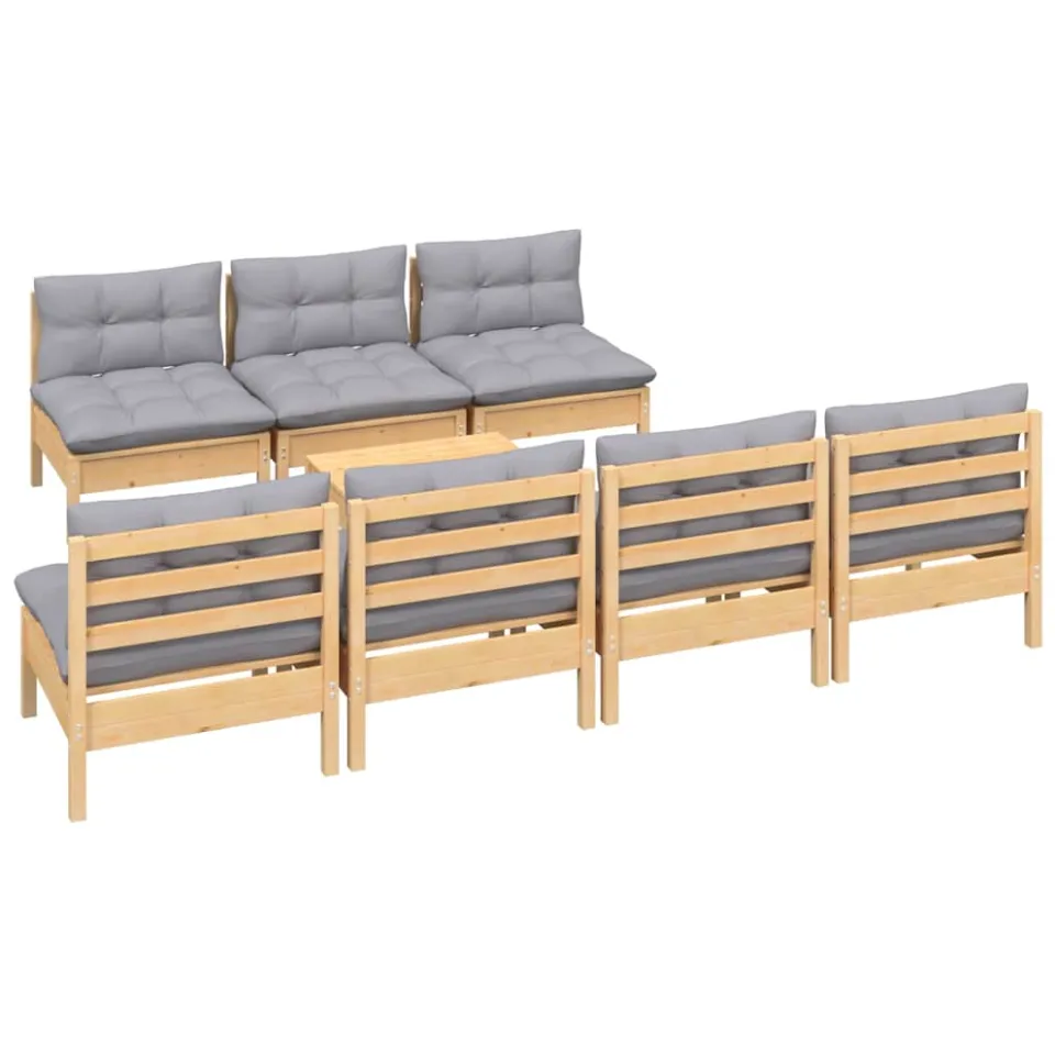 vidaXL 8-delige Loungeset met grijze kussens grenenhout grijs