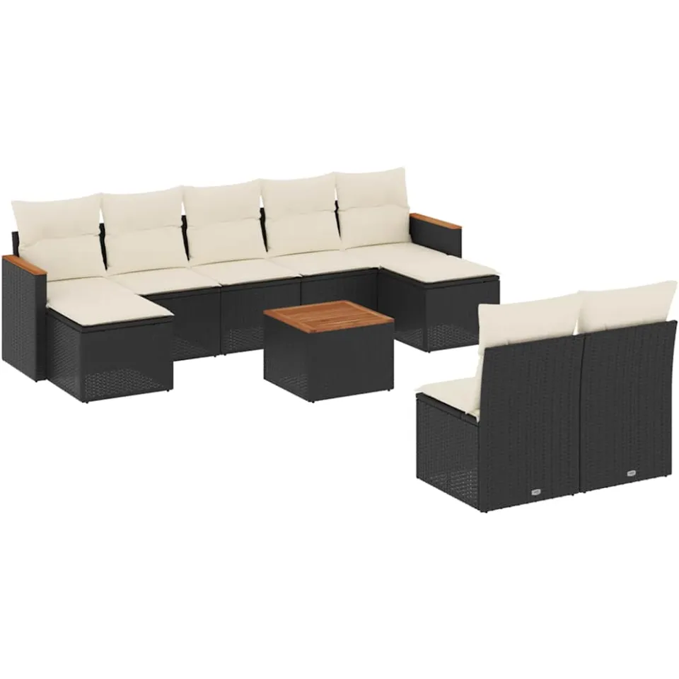 vidaXL 10-delige Loungeset met kussens poly rattan zwart, foto 3