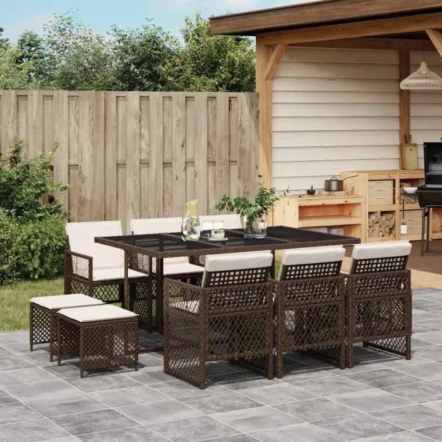 vidaXL 11-delige Tuinset met kussens poly rattan bruin, foto 2