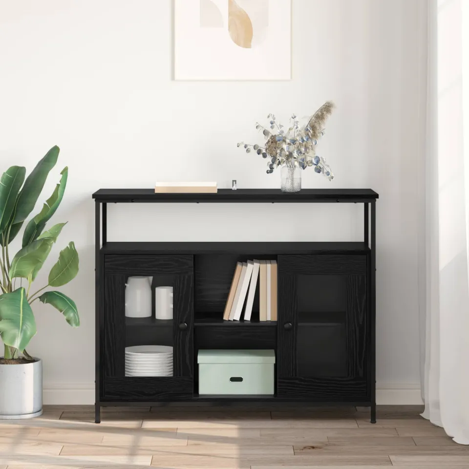 vidaXL Dressoir Zwart Eiken 100 x 35 x 80 cm Bewerkt hout, foto 4