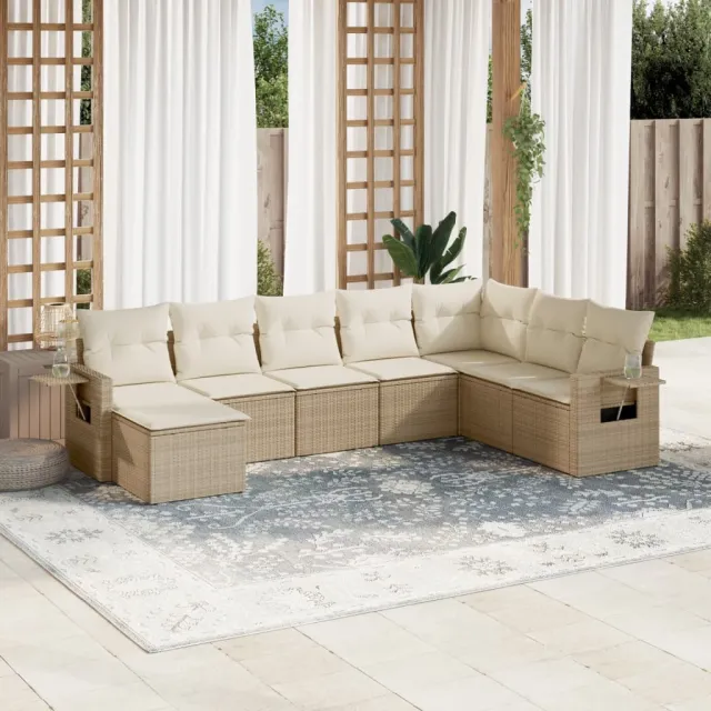 vidaXL 8-delige Loungeset met kussens poly rattan beige, foto 2