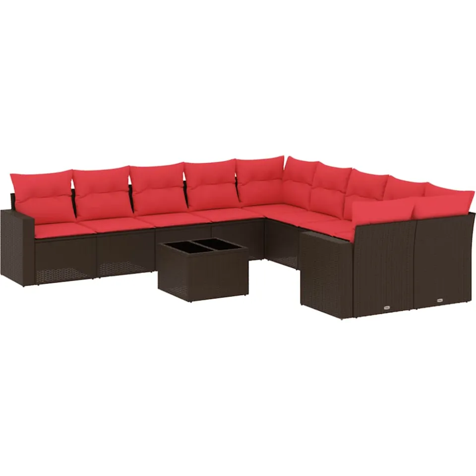 vidaXL 11-delige Loungeset met kussens poly rattan bruin, foto 3