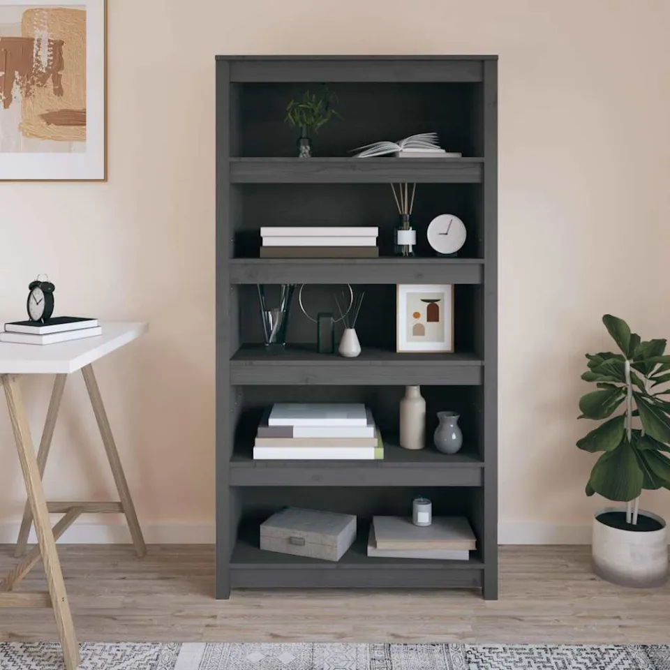 vidaXL Boekenkast 80x35x154 cm massief grenenhout grijs, foto 4
