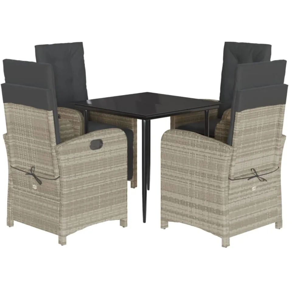 vidaXL 5-delige Tuinset met kussens poly rattan lichtgrijs grijs, foto 3