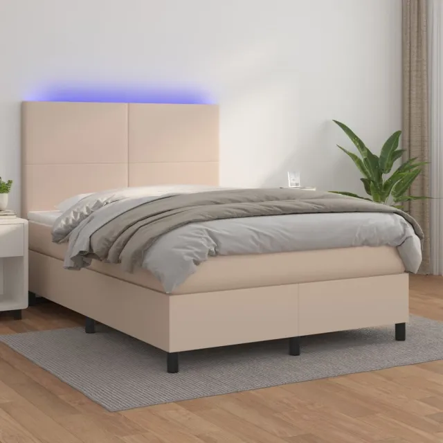 vidaXL Boxspring met matras en LED kunstleer cappuccinokleur 140x200cm Bruin