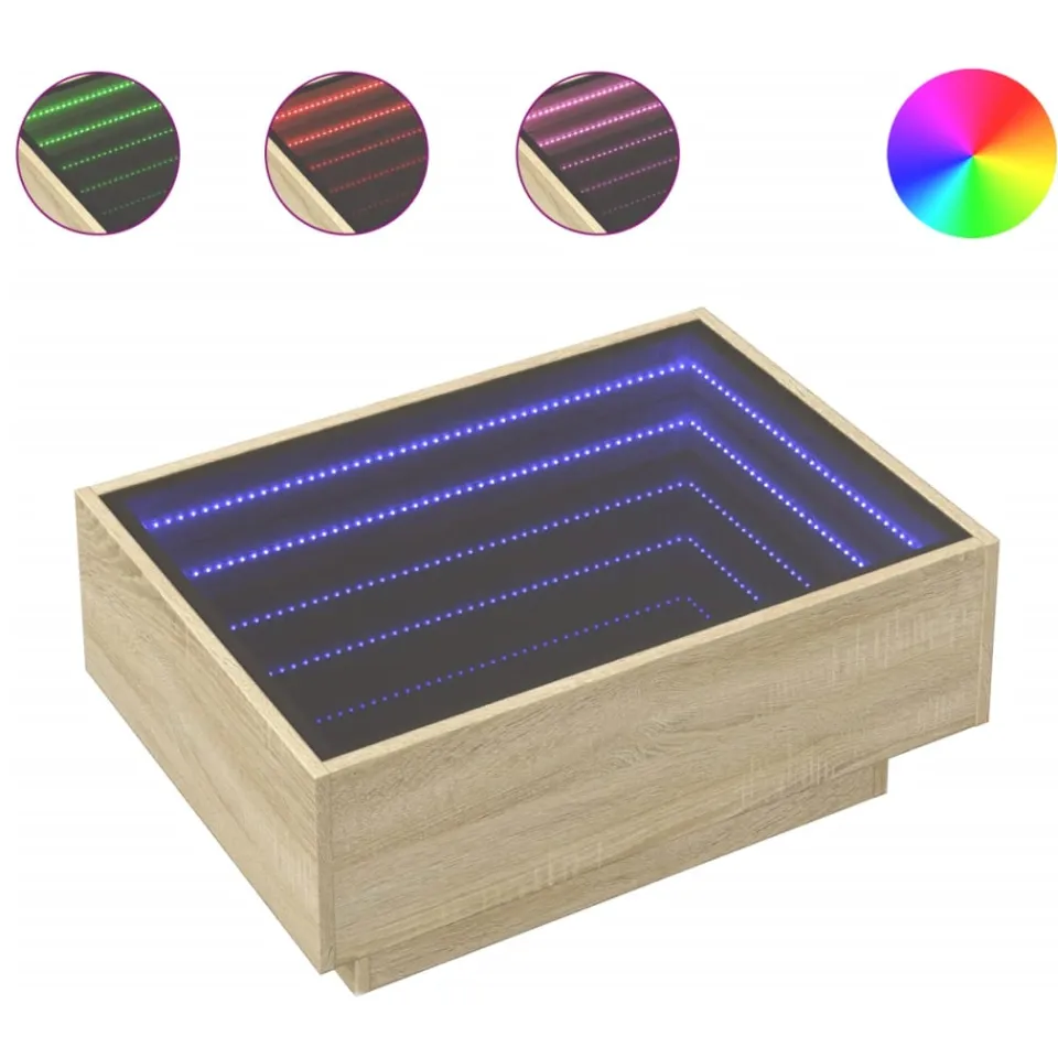 vidaXL Salontafel met LED 70x50x30 cm bewerkt hout sonoma eikenkleurig Bruin