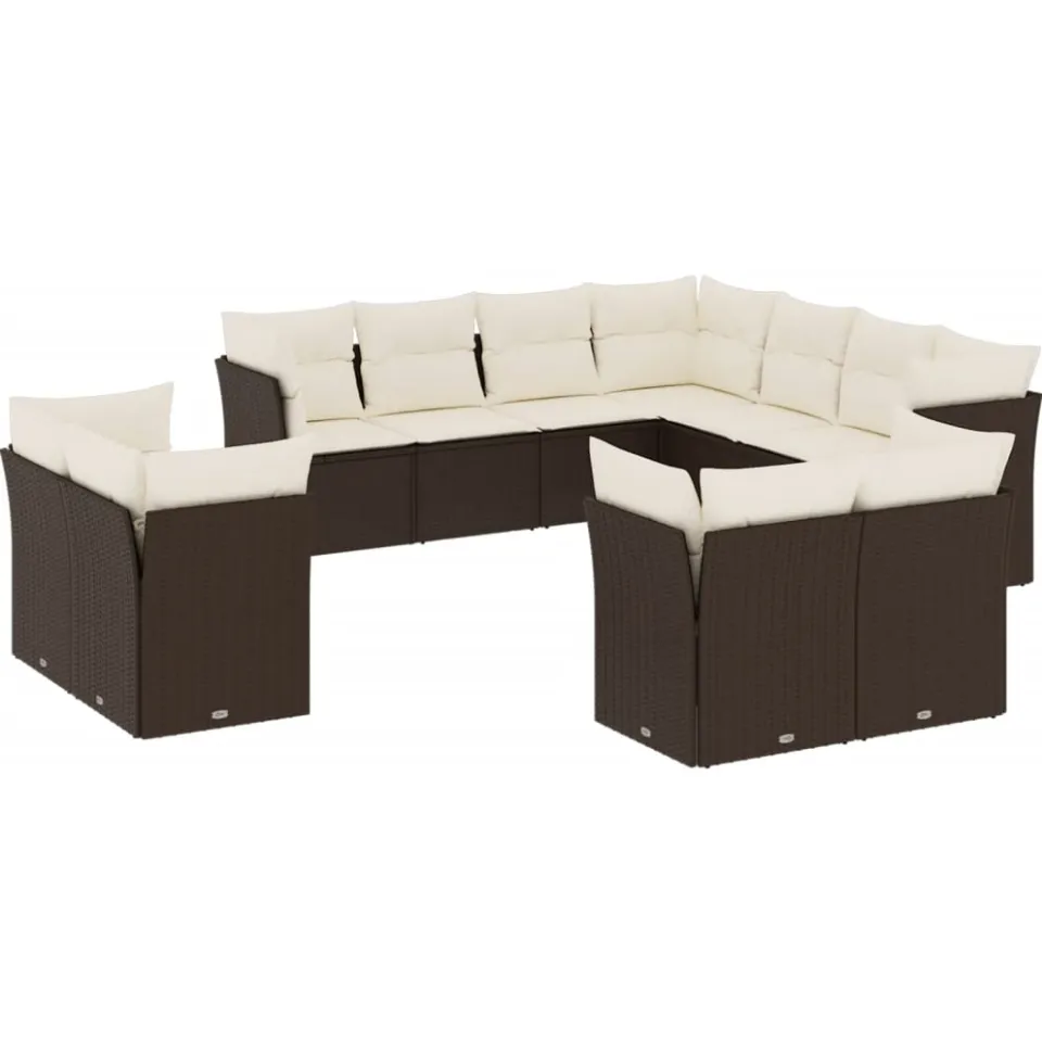 vidaXL 11-delige Loungeset met kussens poly rattan bruin, foto 3