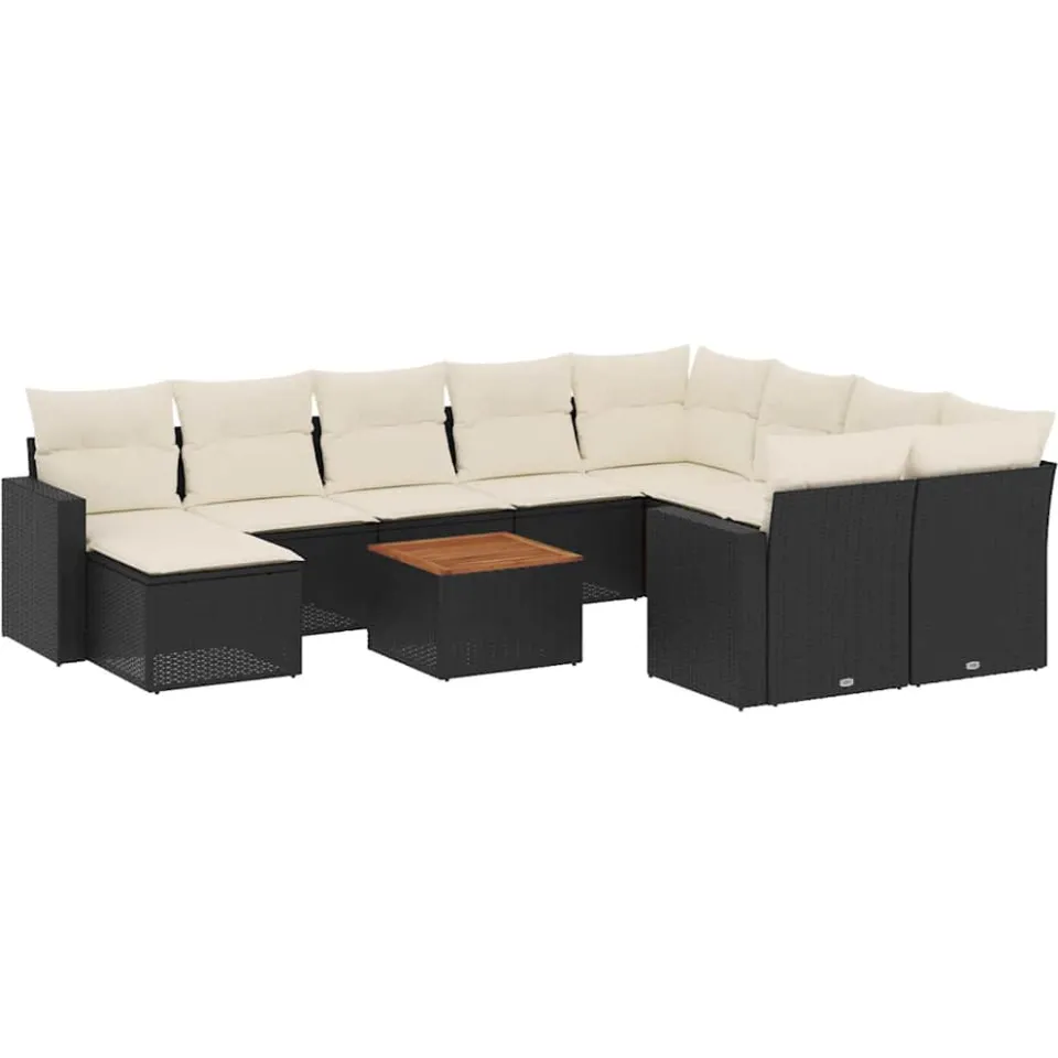 vidaXL 11-delige Loungeset met kussens poly rattan zwart, foto 3