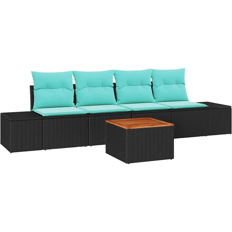 vidaXL Tuinbankenset 5 st Zwart en Turquoise poly rattan