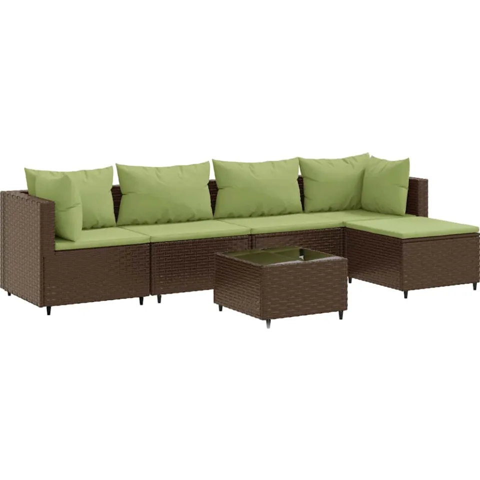 vidaXL 6-delige Loungeset met kussens poly rattan bruin, foto 3