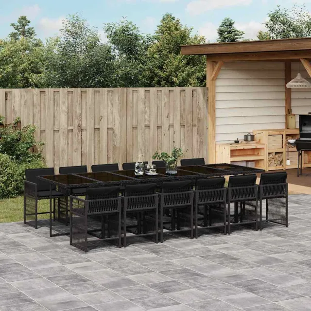 vidaXL 13-delige Tuinset met kussens poly rattan zwart, foto 2