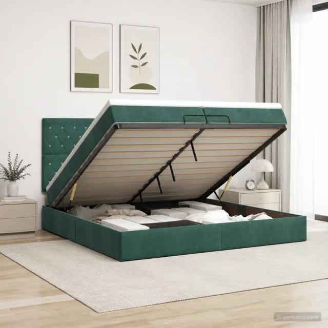 vidaXL Ottoman Bed met Matrassen en LED Donkergroen 200 x 200 cm