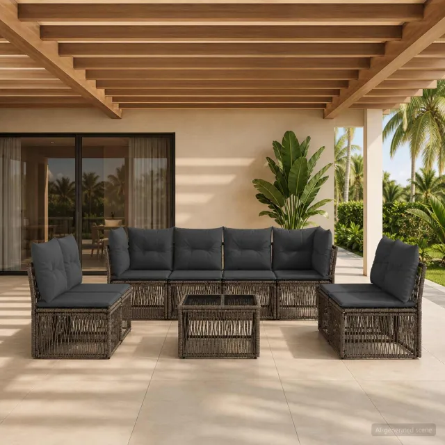 vidaXL Tuinbankenset 9 st 8-zits Grijs poly rattan, foto 2