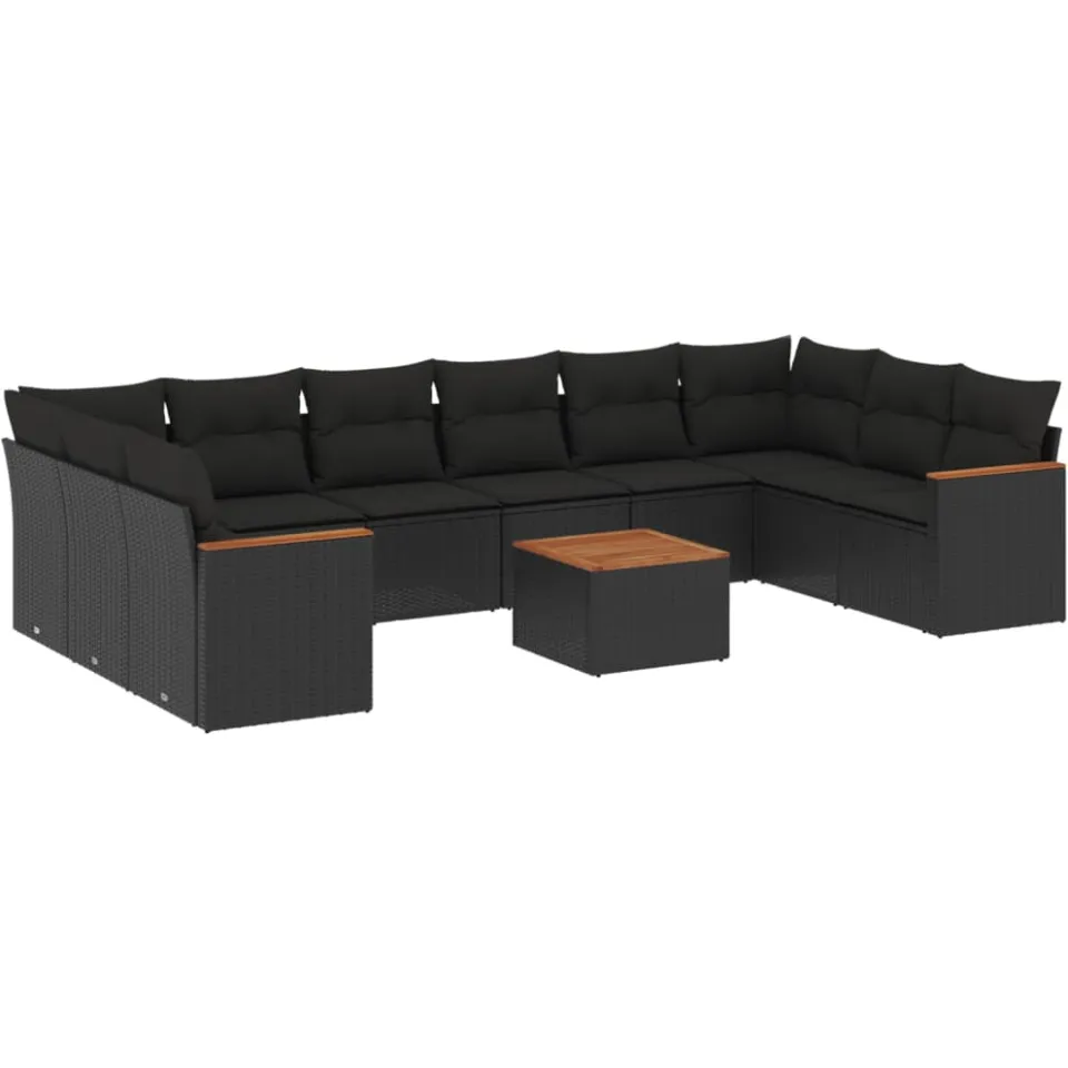 vidaXL 11-delige Loungeset met kussens poly rattan zwart, foto 3