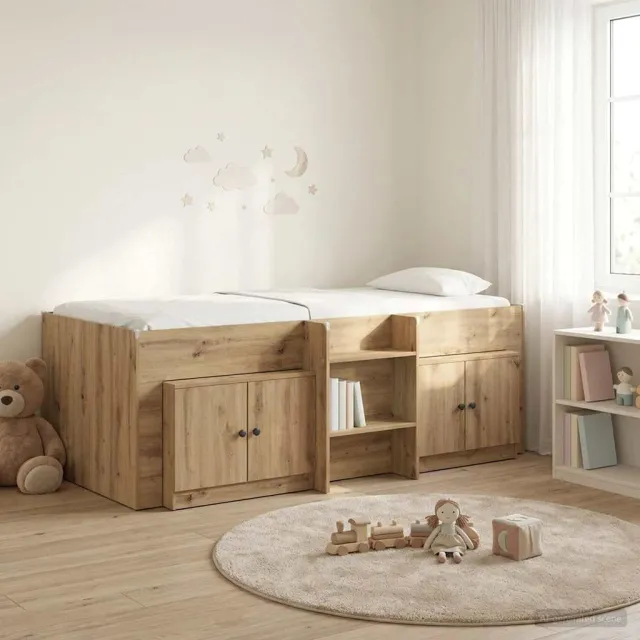 vidaXL Loft Bed Frame met Kast 3 st Artisanaal eiken Bewerkt hout Bruin