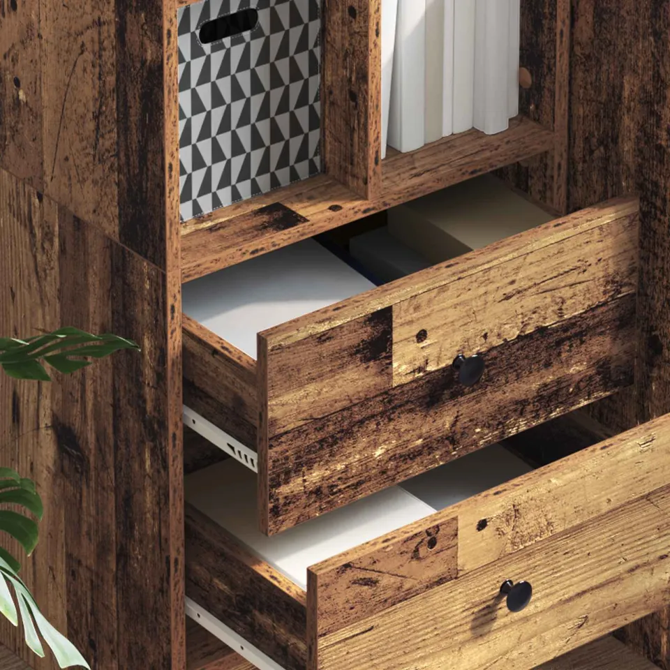 vidaXL Hoge kast met lade Oudhout 45,5 x 34 x 127 cm bruin, foto 3
