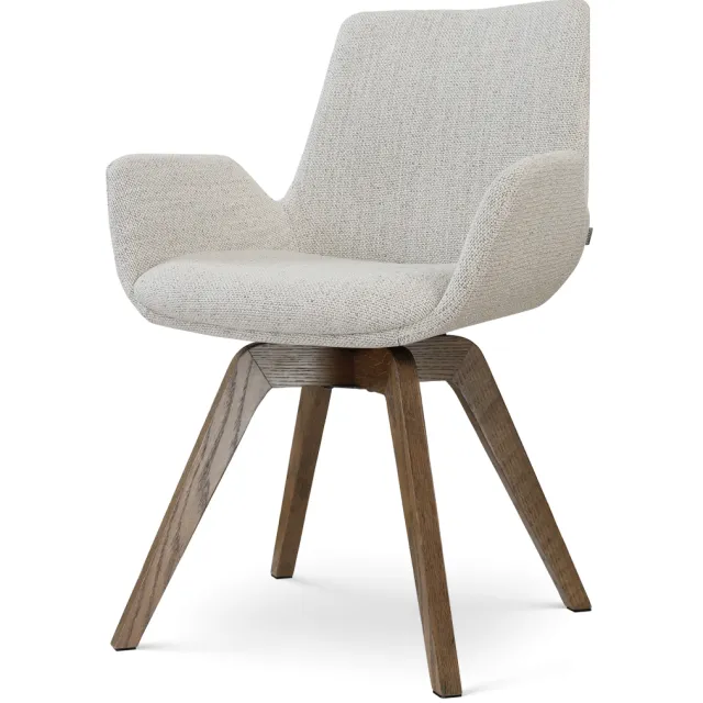 Nolon Noor-Eef draaibare eetkamerstoel beige gemêleerd - walnoot houten onderstel