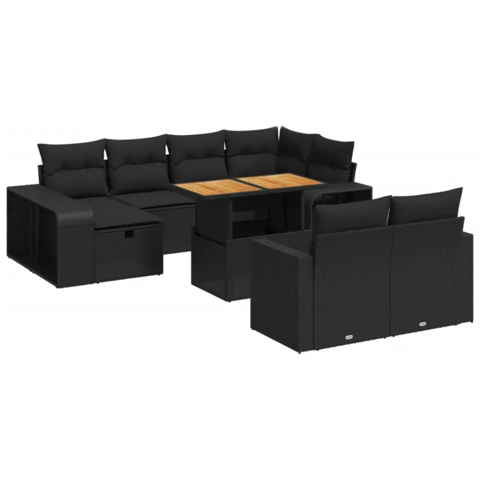vidaXL 11-delige Loungeset met kussens poly rattan zwart, foto 4