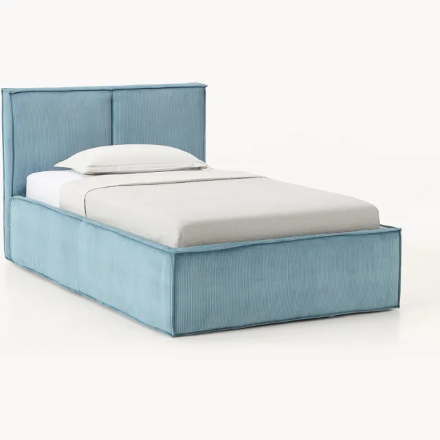 Westwing Collection Eenpersoonsbed Dream met opbergruimte van ribfluweel Blauw