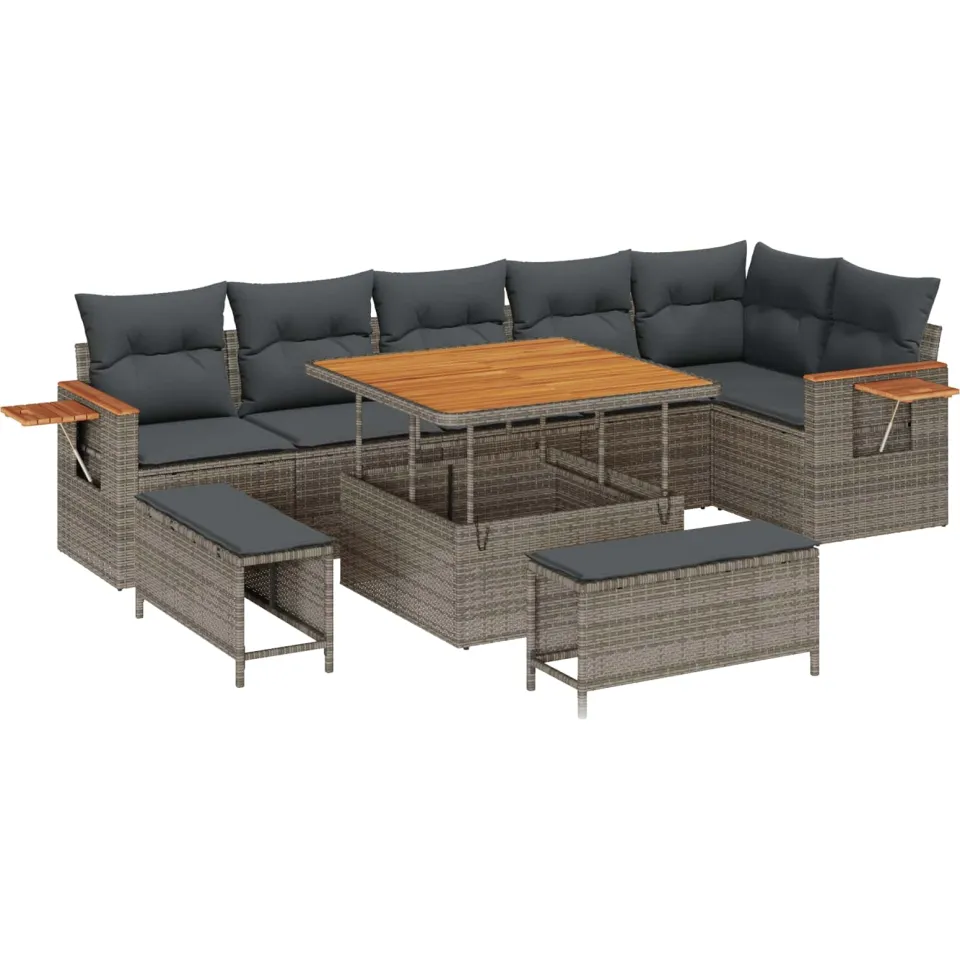 vidaXL Tuinbankenset 9 st Grijs poly rattan