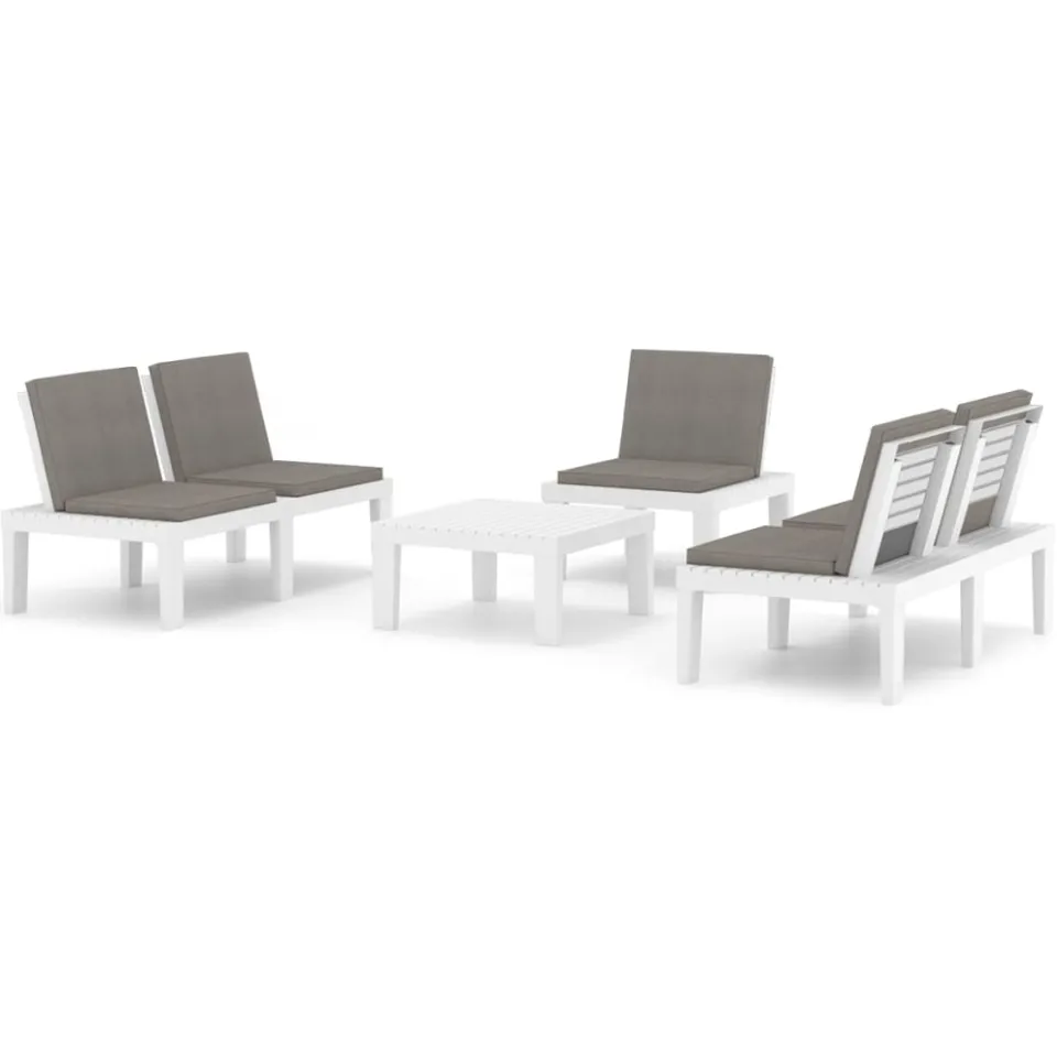vidaXL 4-delige Loungeset met kussens kunststof wit, foto 3