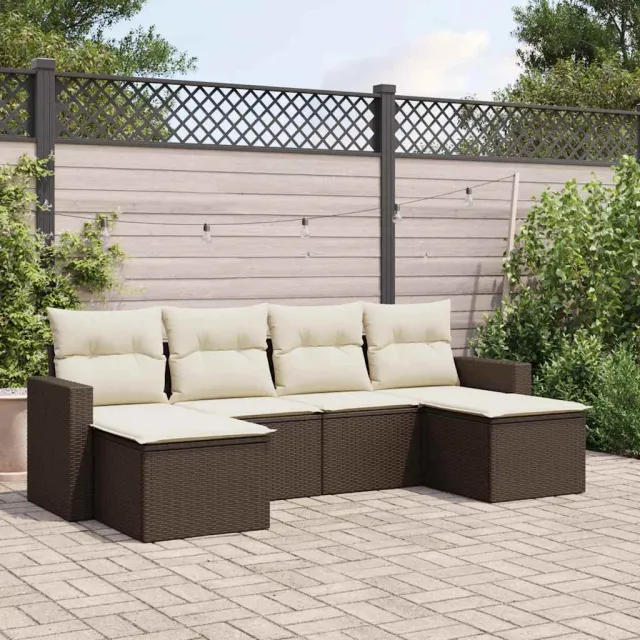 vidaXL 6-delige Loungeset met kussens poly rattan bruin, foto 2
