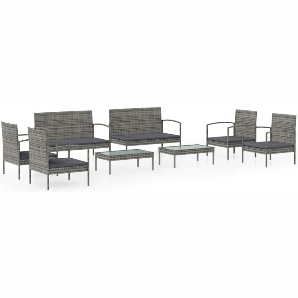 vidaXL 8-delige Loungeset met kussens poly rattan grijs, foto 3