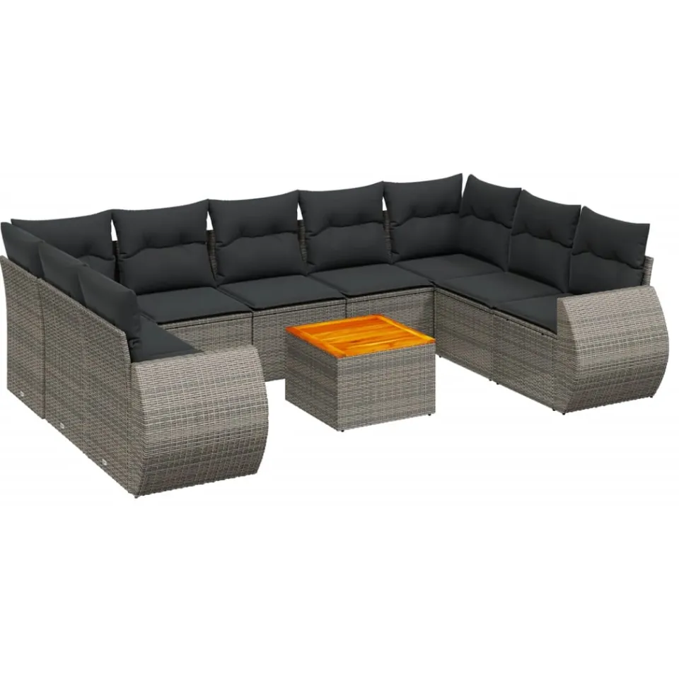 vidaXL 10-delige Loungeset met kussens poly rattan grijs