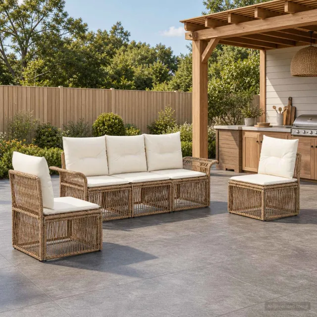vidaXL Tuinbankenset 5 st 5-zits Beige poly rattan, foto 2