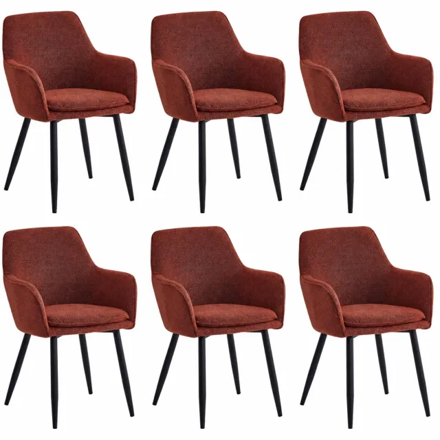 Colenis Levan - Eetkamerstoelen - Set van 6 - Bordeaux Bouclé - Met armleuning
