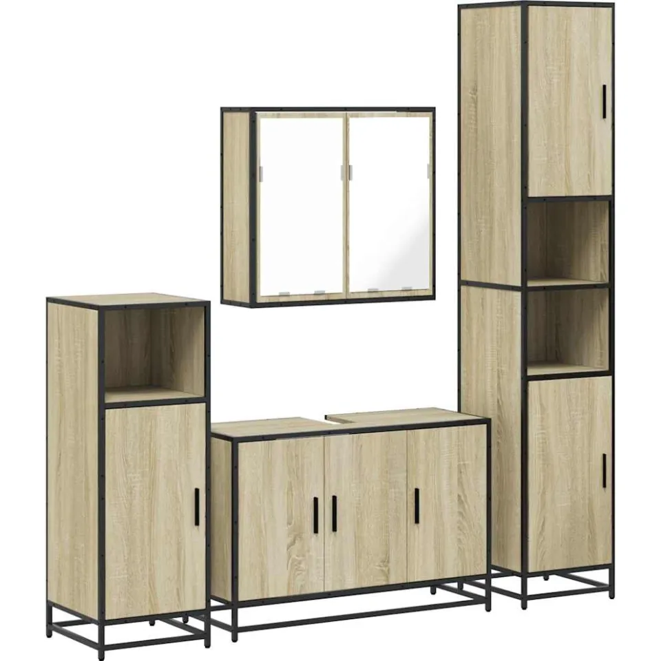 vidaXL 4-delige Badkamermeubelset bewerkt hout sonoma eikenkleurig, foto 3