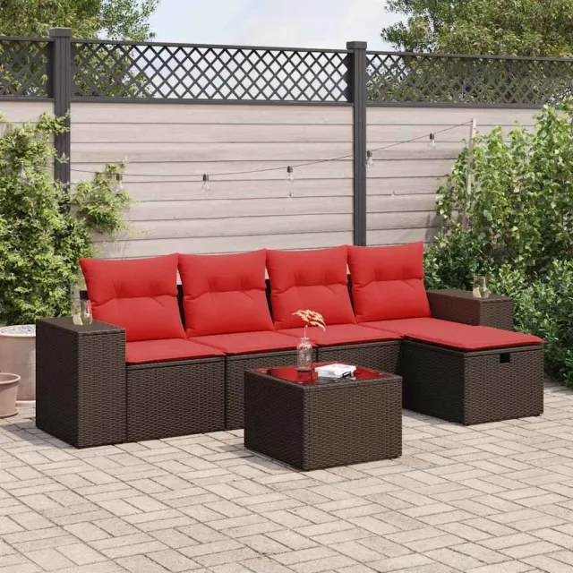 vidaXL 6-delige Loungeset met kussens poly rattan bruin, foto 2