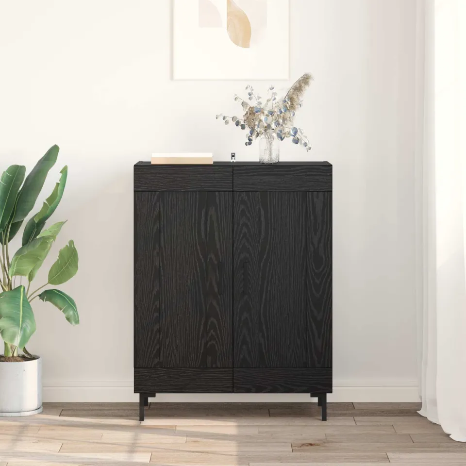 vidaXL Dressoir Zwart Eiken 69,5 x 34 x 90 cm Gemonteerd hout en ijzer, foto 3