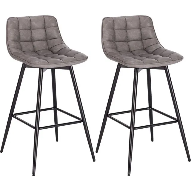 Dripio Barkruk Vlado Industrial - Donkergrijs - Barkrukken set van 2 - Barstoel Kruk - Barstoelen met rugleuning - Keukenstoel - Kunstleer