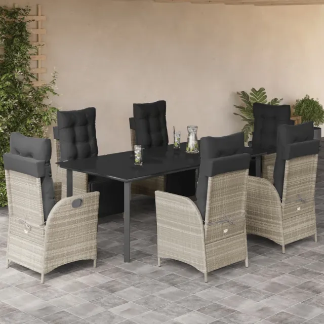 vidaXL 7-delige Tuinset met kussens poly rattan grijs, foto 2