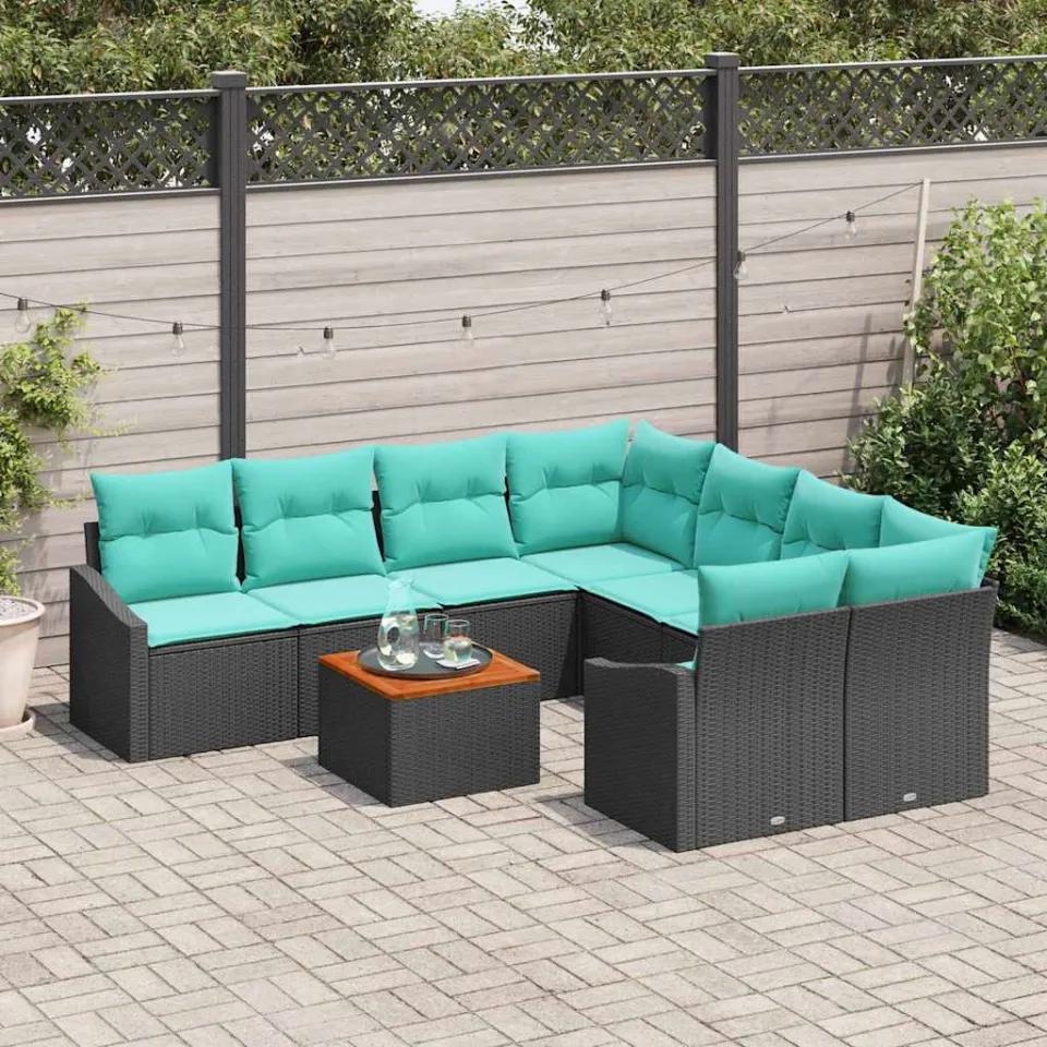 vidaXL Tuinbankenset 9 st Zwart poly rattan, foto 3