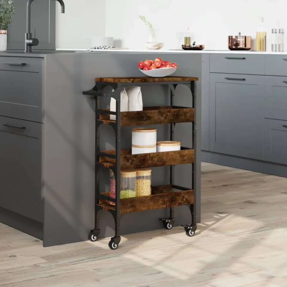 vidaXL Keukentrolley 53x20x76 cm bewerkt hout gerookt eikenkleurig, foto 4