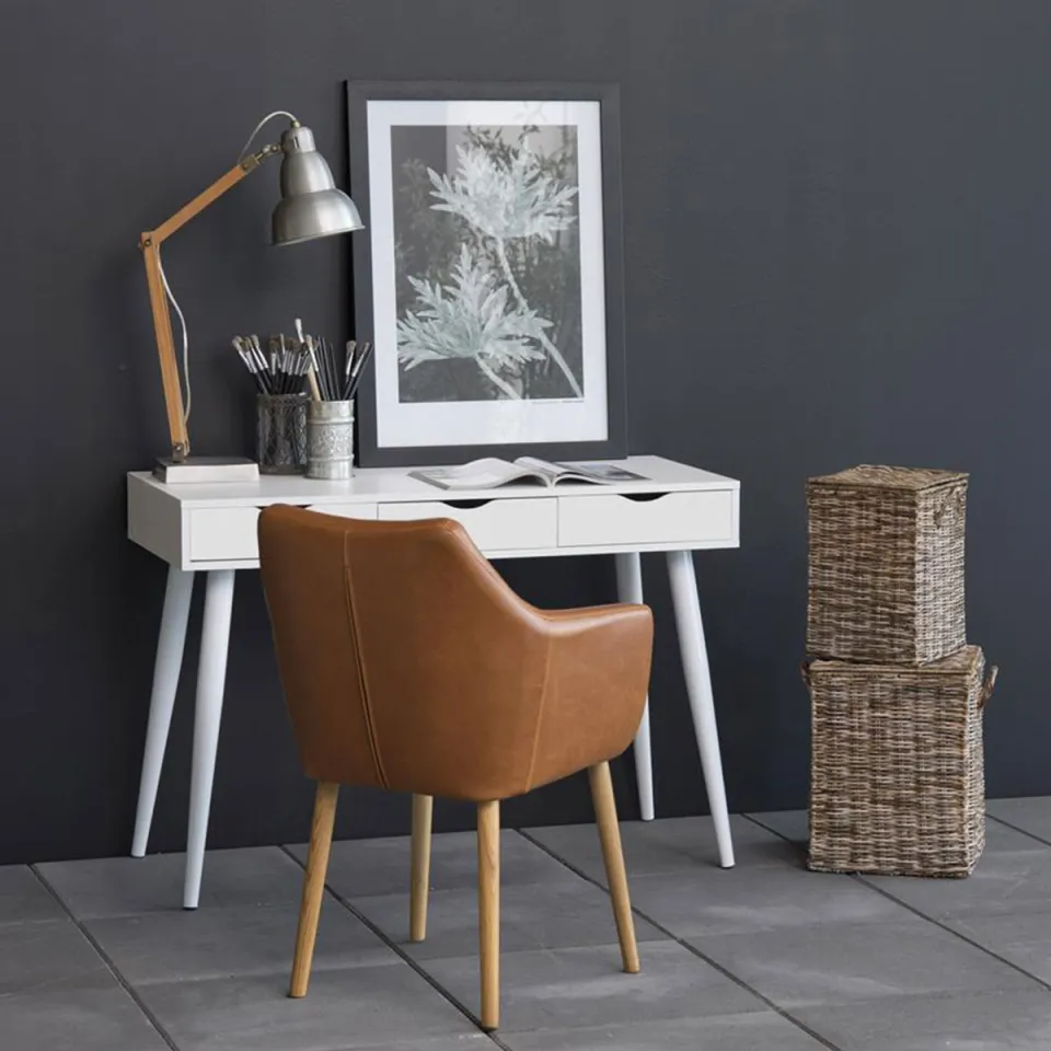 Lisomme Keet houten bureau wit - met 3 lades - 110 x 50 cm, foto 3