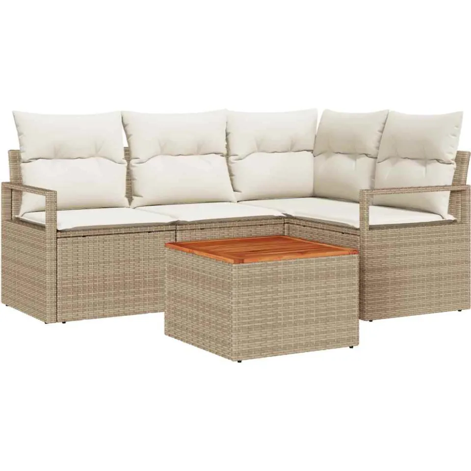 vidaXL Tuinbankenset 5 st Beige en Crème poly rattan