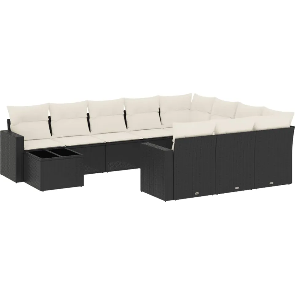 vidaXL 11-delige Loungeset met kussens poly rattan zwart