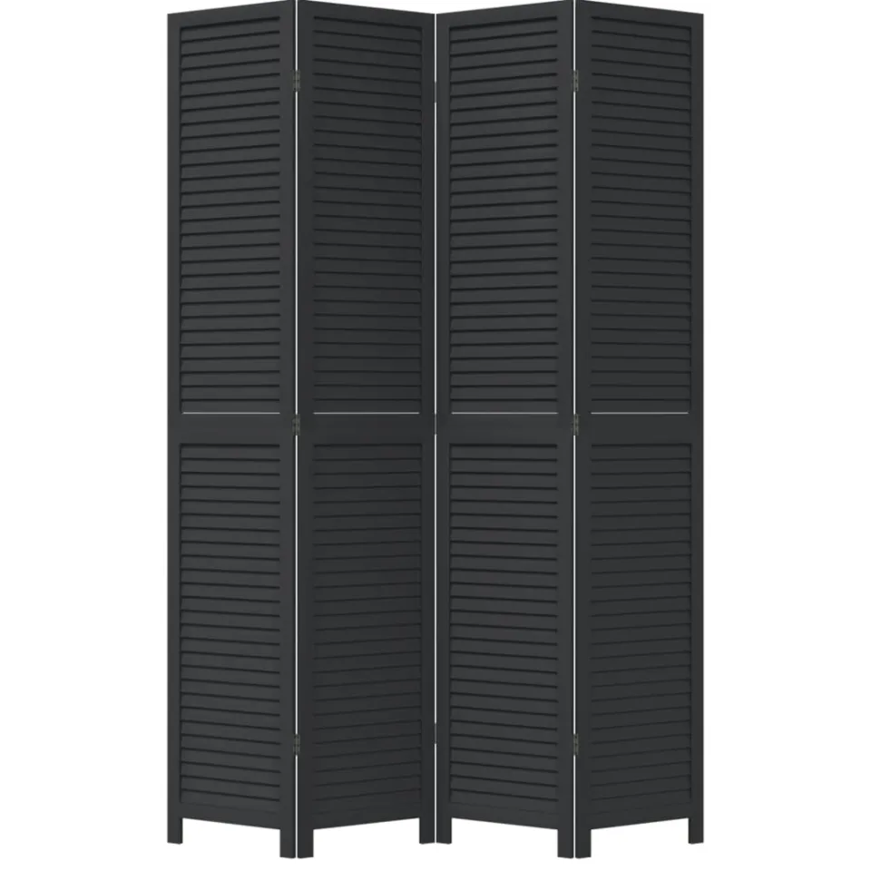 vidaXL Kamerscherm met 4 panelen massief paulowniahout zwart, foto 4