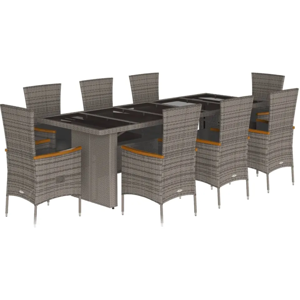 vidaXL 9-delige Tuinset met kussens poly rattan grijs, foto 3