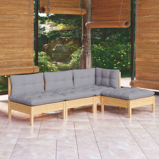 vidaXL 4-delige Loungeset met grijze kussens grenenhout grijs, foto 2