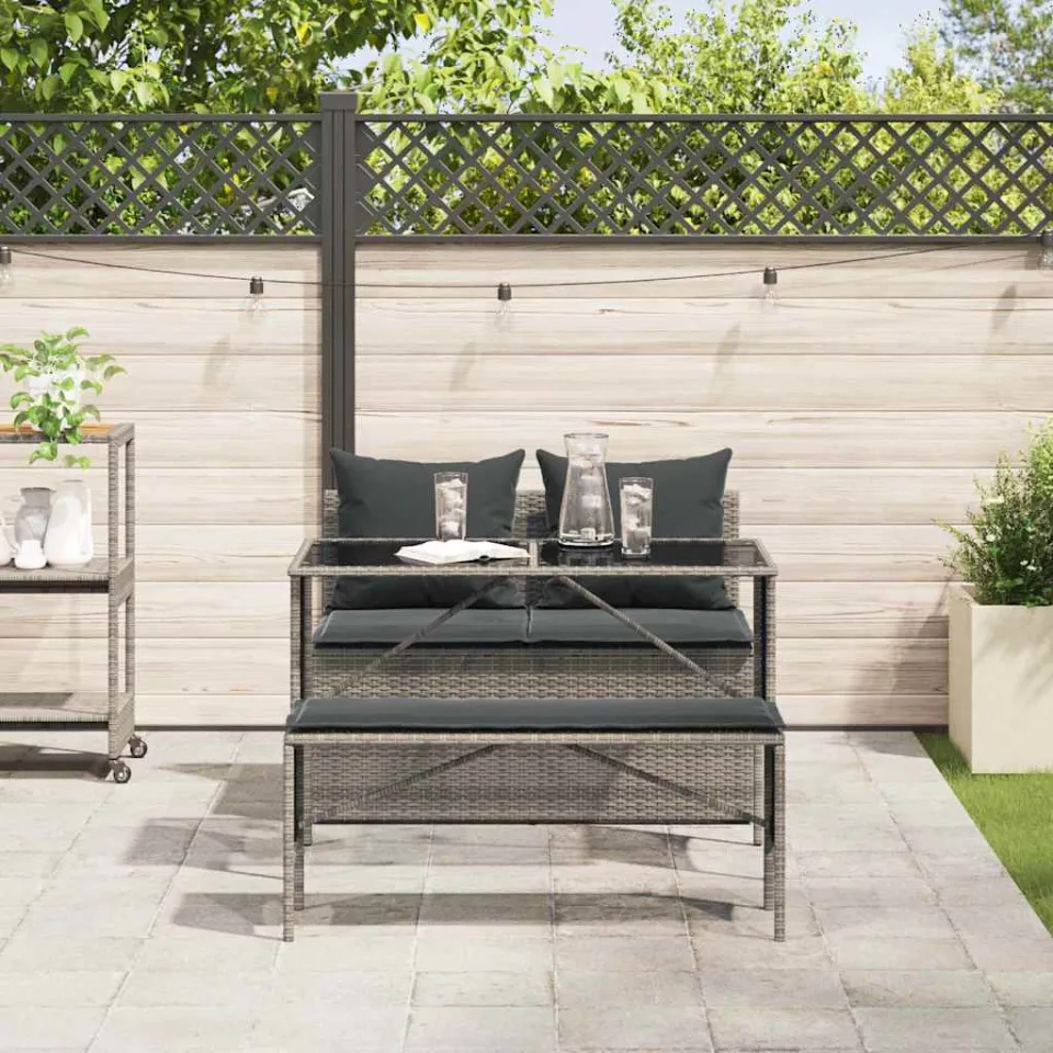 vidaXL 3-delige Tuinset met kussens poly rattan grijs, foto 2