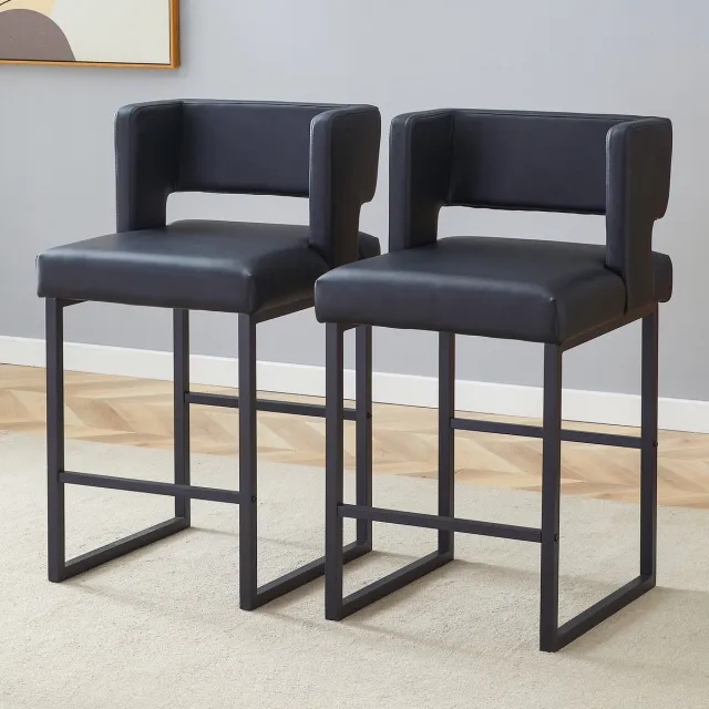 DESMIU Barkruk 91,4 Cm - Set Van 2 Met Rugleuning En Gewatteerde Zitting - Voor Bartafel En Keukeneiland - Kunstleer Metaal Zwart