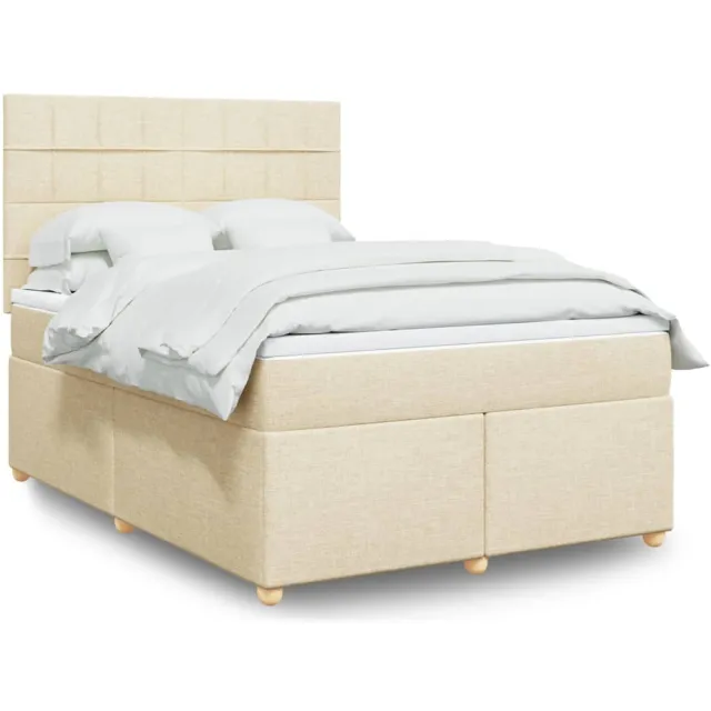 vidaXL Boxspring met matras stof crèmekleurig 140x200 cm