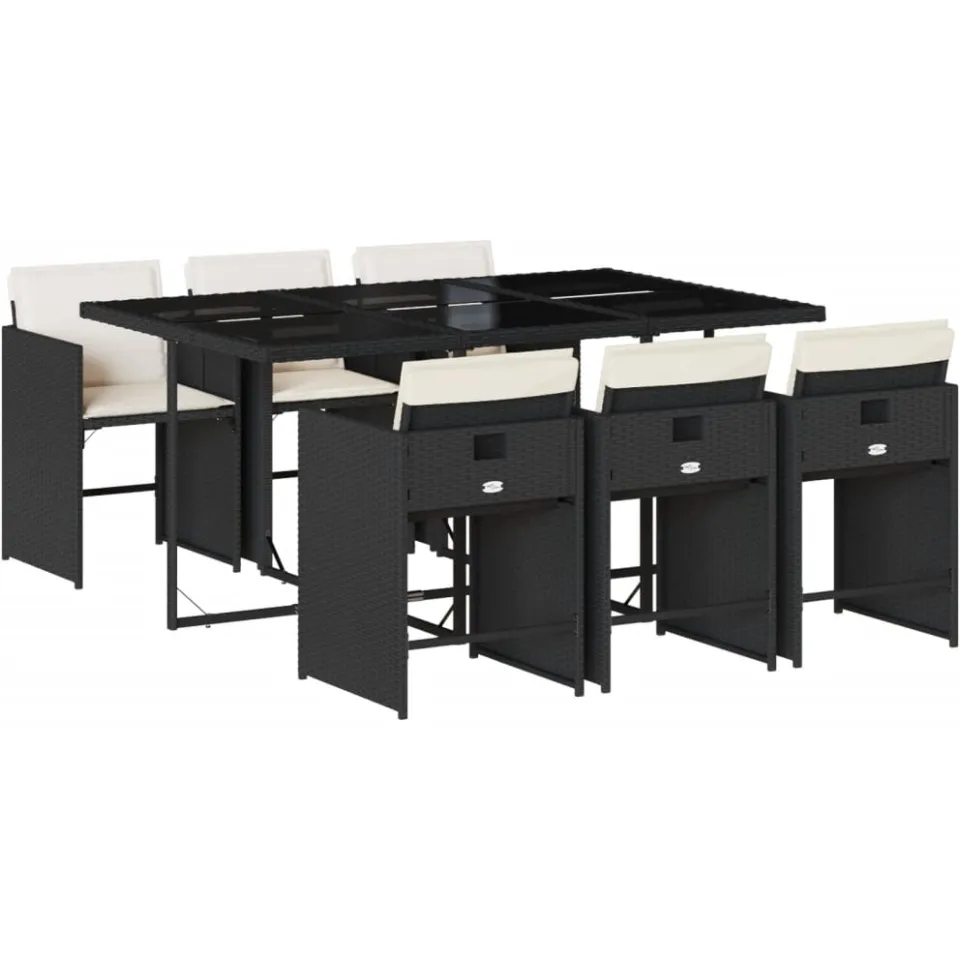 vidaXL 7-delige Tuinset met kussens poly rattan zwart