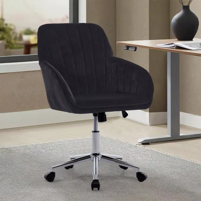 MODENUIT Bureaustoel 50-59 cm - 360° Draaibaar met Rugleuning en Rollen - Voor Werkkamer en Slaapkamer - Fluweel Zwart